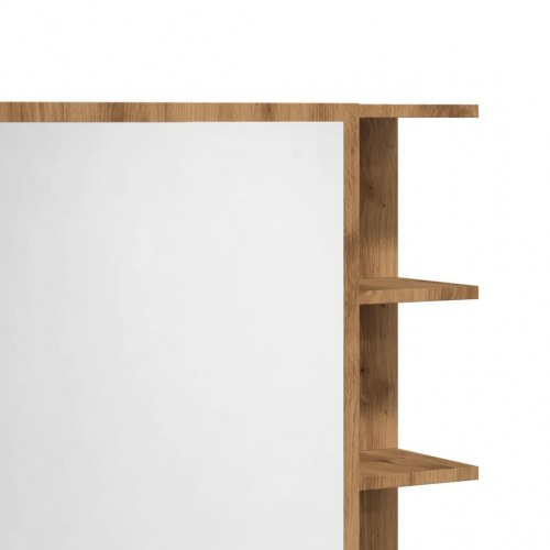 Badeværelsesskab med spejl - egetræ, 62,5 × 20,5 × 64 cm, konstrueret træ