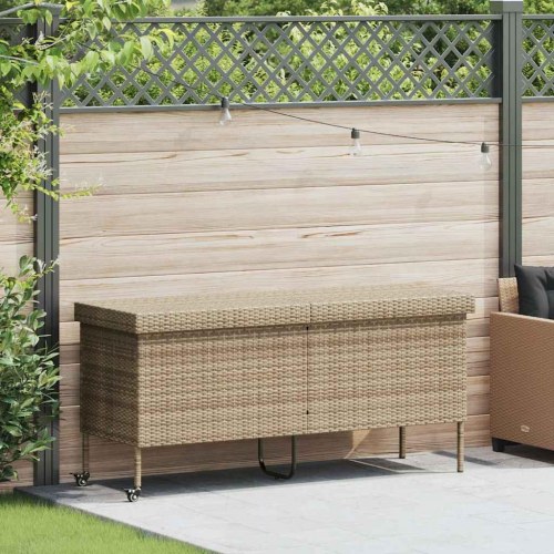 Opbevaringsboks med hjul i polyrattan - 160 × 55 × 75 cm, beige