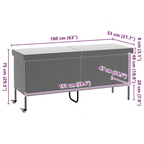 Opbevaringsboks med hjul i polyrattan - 160 × 55 × 75 cm, beige