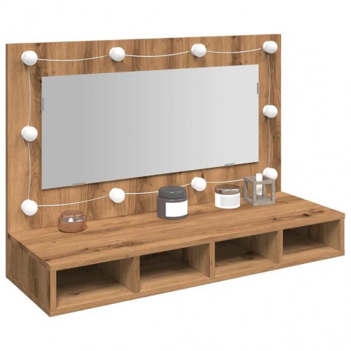 Spejlskab med LED - kunstig eg, 90 x 31,5 x 62 cm