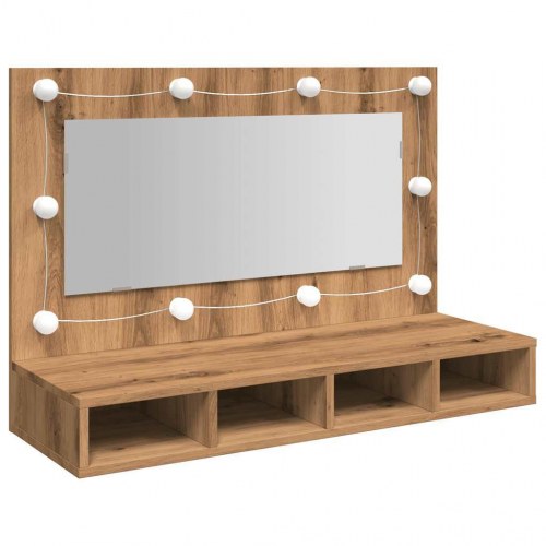 Spejlskab med LED - kunstig eg, 90 x 31,5 x 62 cm