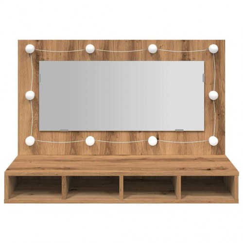 Spejlskab med LED - kunstig eg, 90 x 31,5 x 62 cm
