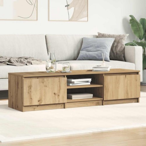 Tv-bord i kunsteg - 140 × 40 × 36 cm med 2 låger og hylder