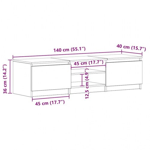 Tv-bord i kunsteg - 140 × 40 × 36 cm med 2 låger og hylder