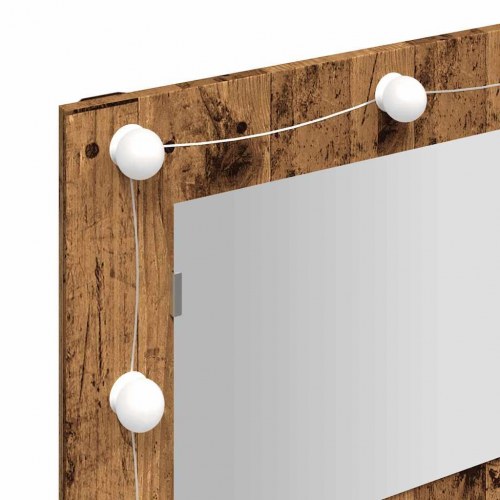 Spejlskab med LED-lys 90 × 31,5 × 62 cm - gammelt træ-look