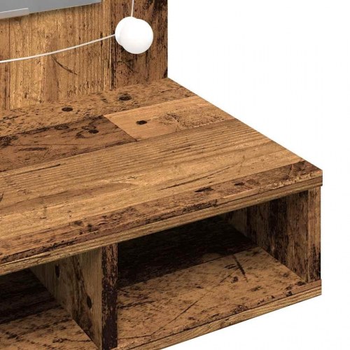 Spejlskab med LED-lys 90 × 31,5 × 62 cm - gammelt træ-look