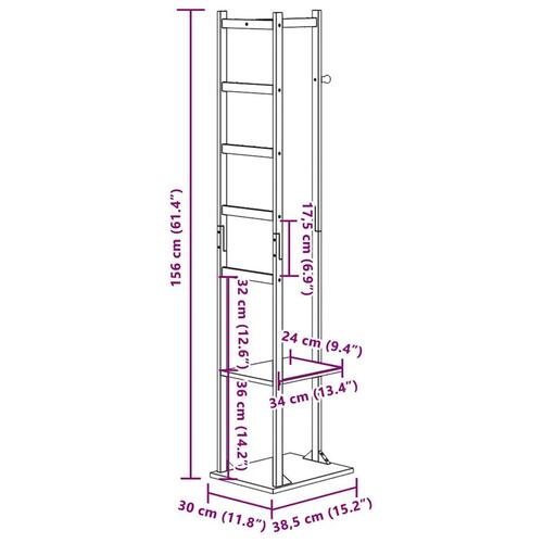 Garderobestativ med kroge og hylder 38,5x30x156 cm bambus