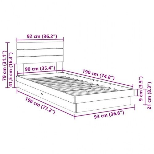 Sengeramme med hovedgærde uden madras 90x190 cm Massivt træ Eg