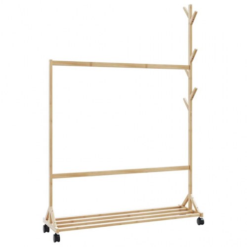 Tøjstativ med kroge og hjul 100x35x157 cm bambus