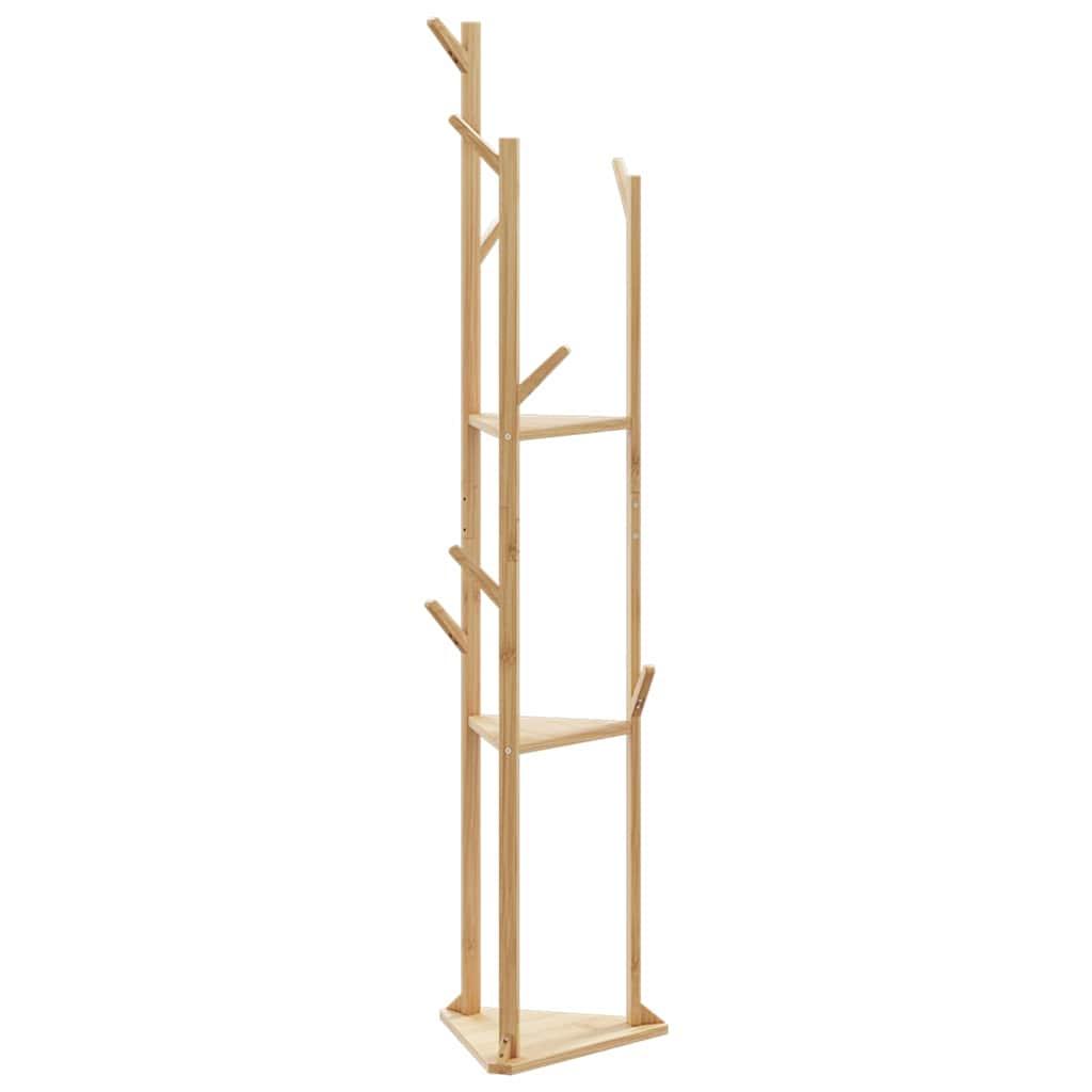 Garderobestativ med kroge og hylder 39x33x166 cm bambus