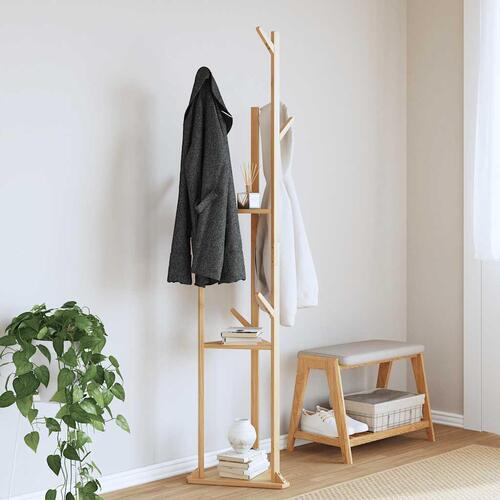 Garderobestativ med kroge og hylder 39x33x166 cm bambus