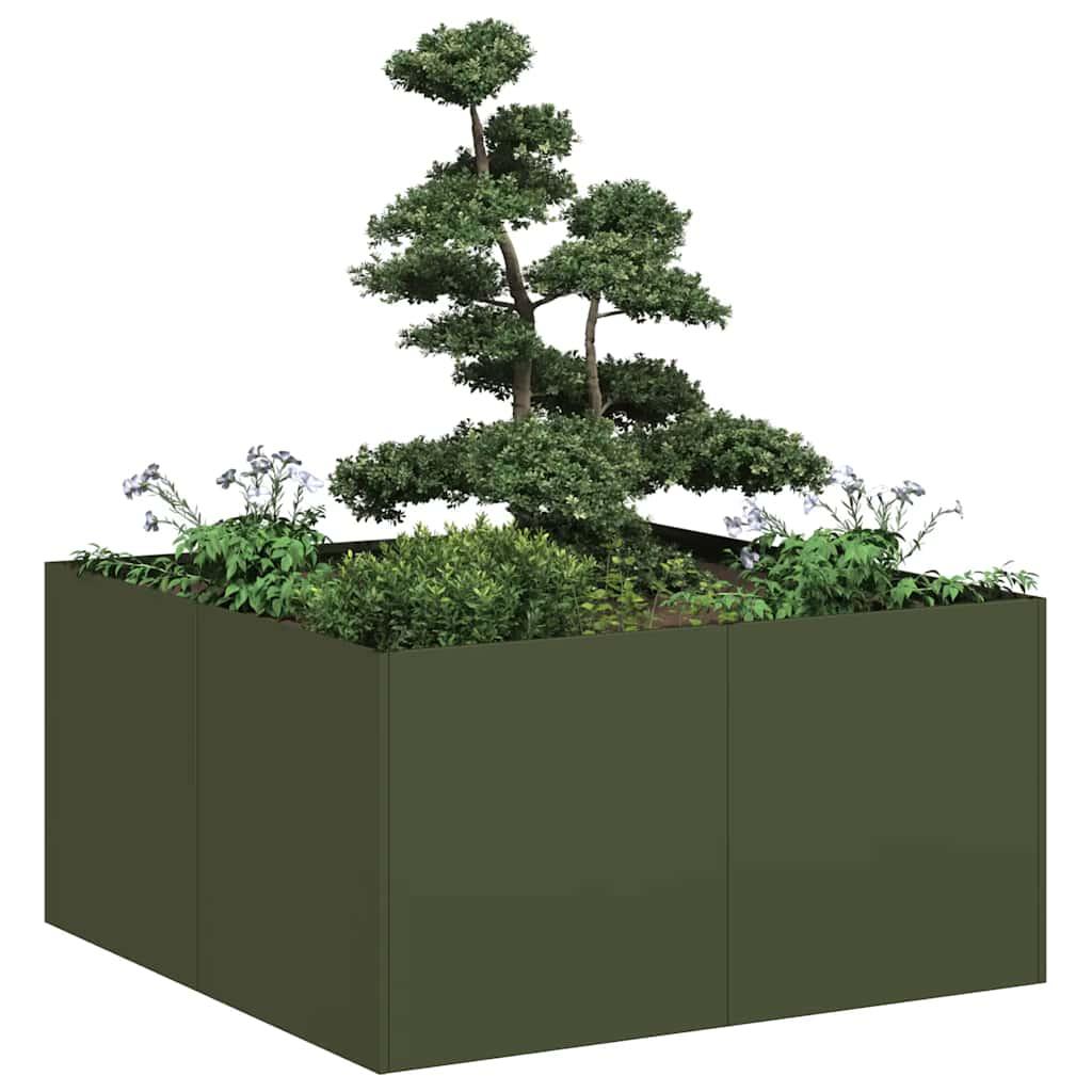 Plantekasse 80x80x40 cm koldvalset stål olivengrøn