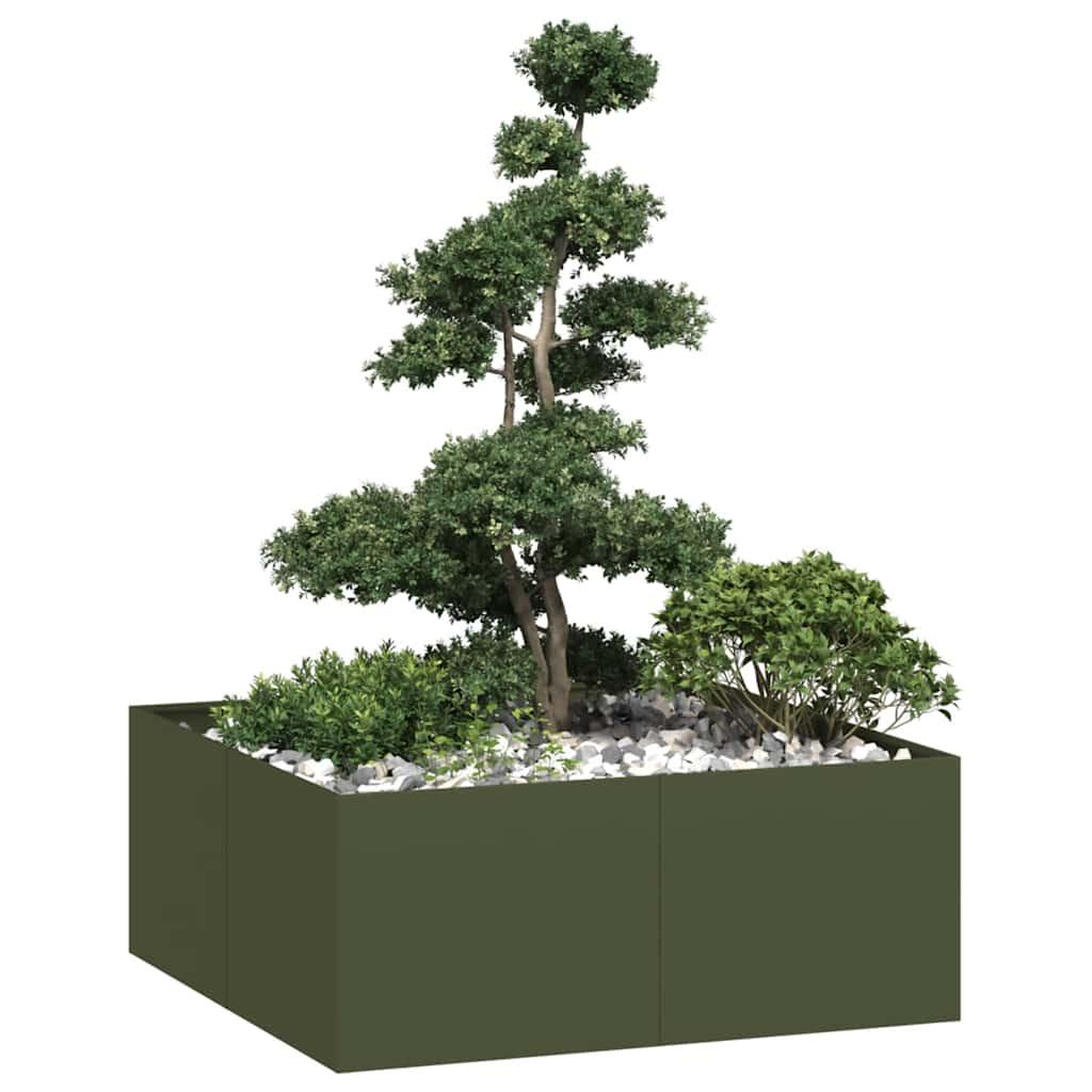 Plantekasse 100x100x40 cm stål olivengrøn