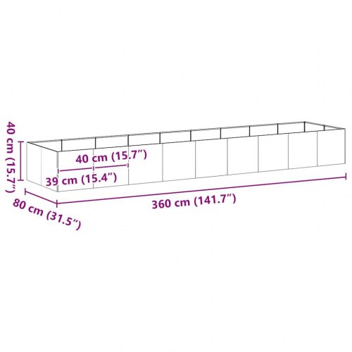 Plantekasse højbed 360 × 80 × 40 cm - rustfrit stål