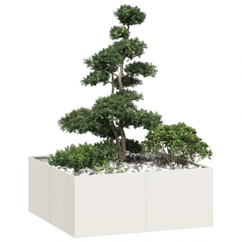 Plantekasse i stål - 100 x 100 x 40 cm, hvid