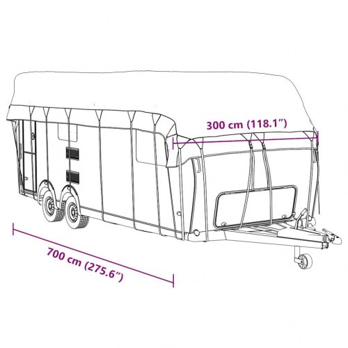 Tagovertræk til campingvogn 700x300 cm ikke-vævet stof grå