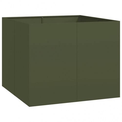 Plantekasse 100×100×80 cm i stål - olivengrøn