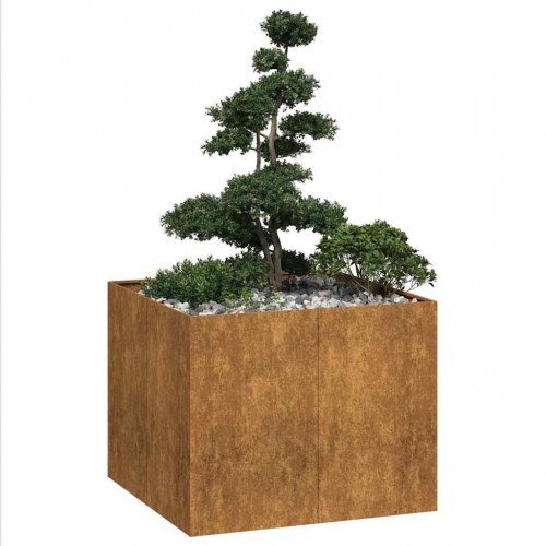 Plantekasse i cortenstål - rustfarvet 100 × 100 × 80 cm, åben bund