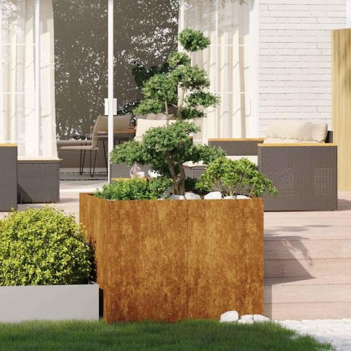 Plantekasse i cortenstål - rustfarvet 100 × 100 × 80 cm, åben bund