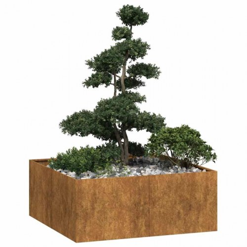 Plantekasse i cortenstål - rustfarvet 100 x 100 x 40 cm, åben bund