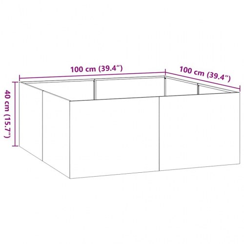 Plantekasse i cortenstål - rustfarvet 100 x 100 x 40 cm, åben bund