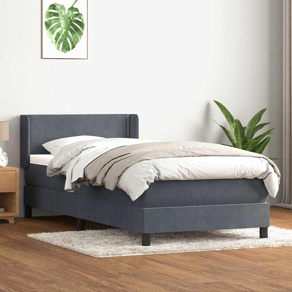 Kontinentalseng med madras mÃ¸rkegrÃ¥ 90x220 cm flÃ¸jl