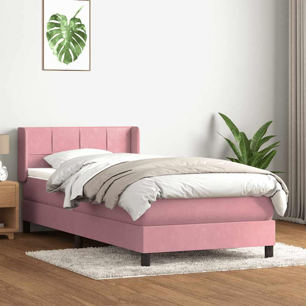 Kontinentalseng med Madras Fløjl Blok med Firkanter - Lyserød / 80 x 220 cm