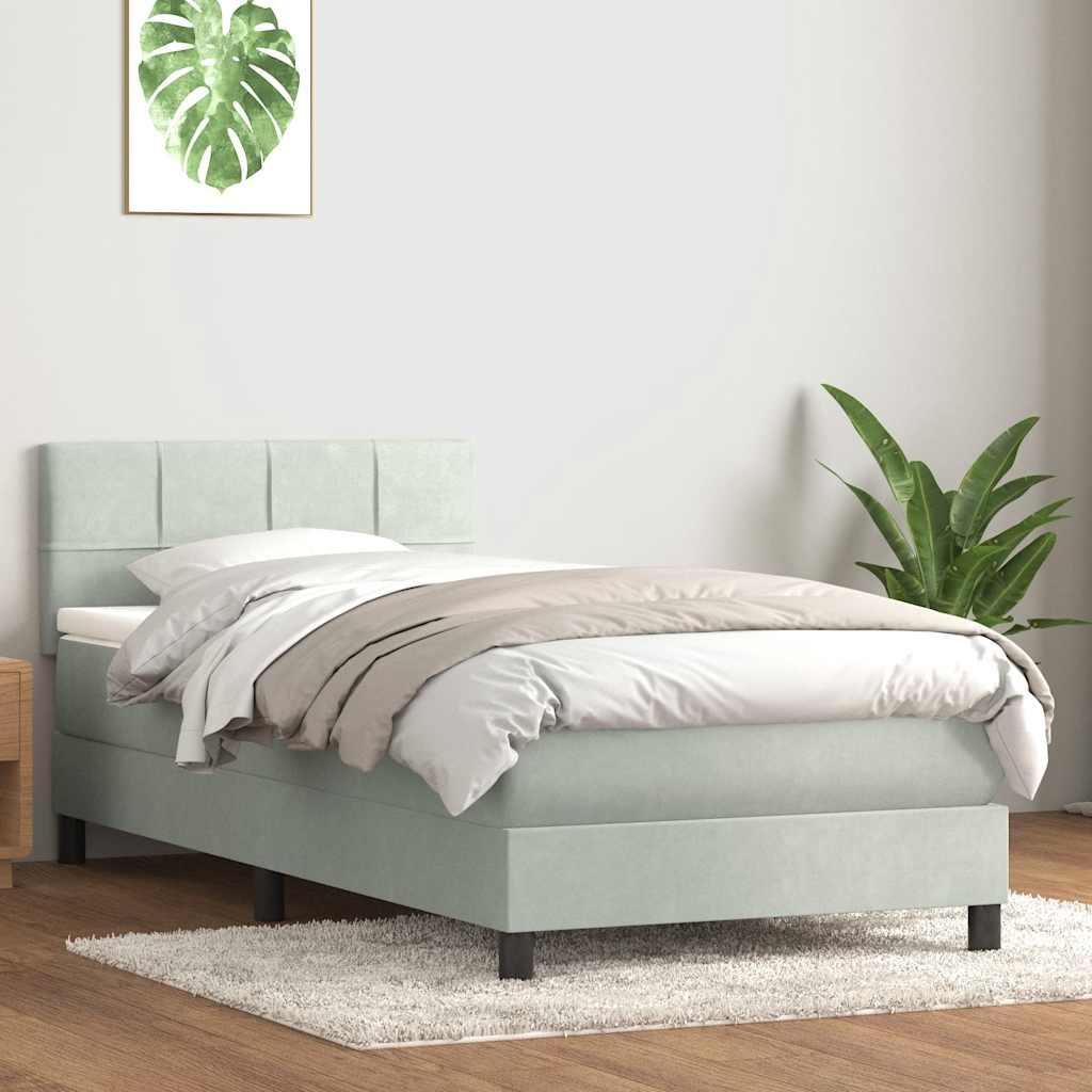 Kontinentalseng med madras lysegrå 90x210 cm fløjl