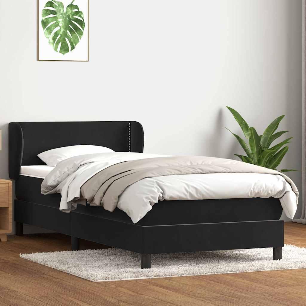 Kontinentalseng med madras i sort fløjl 80 × 220 cm