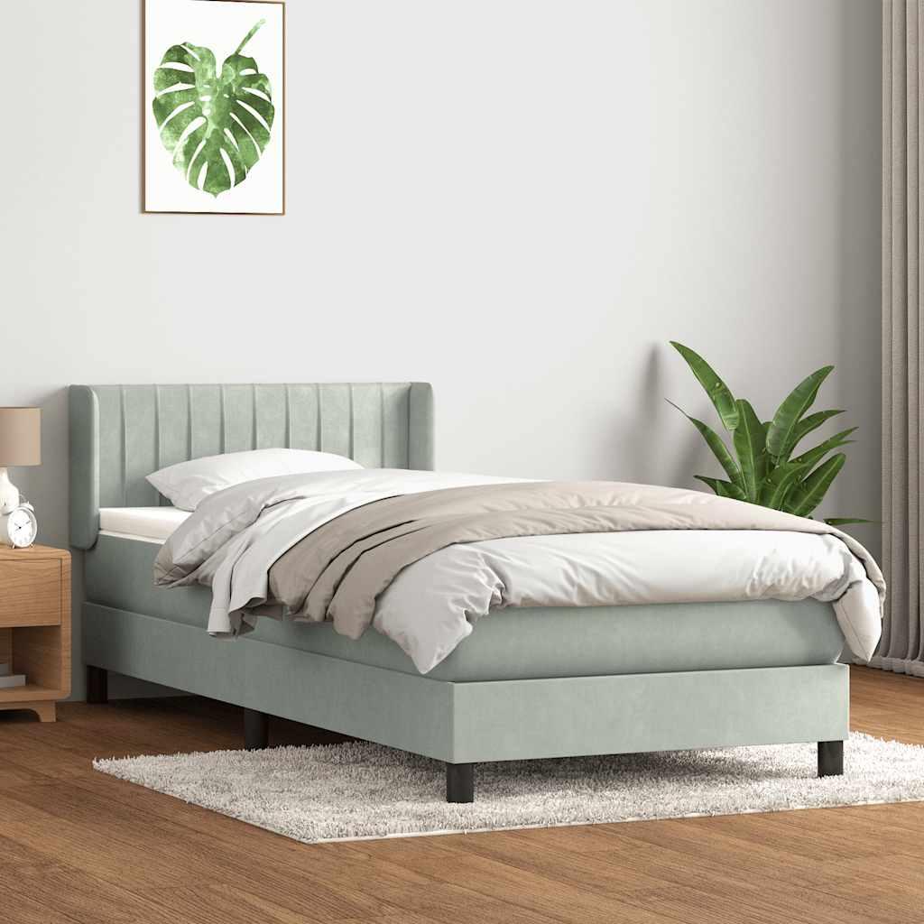 Kontinentalseng med madras i fløjl - lysegrå 90×210 cm