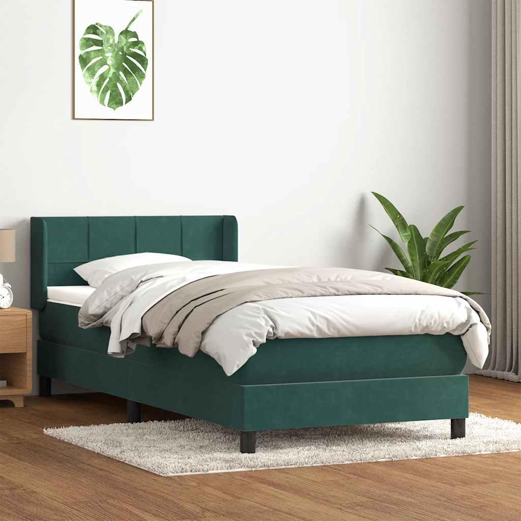 Kontinentalseng med Madras Fløjl Blok med Firkanter - Mørkegrøn / 80 x 220 cm