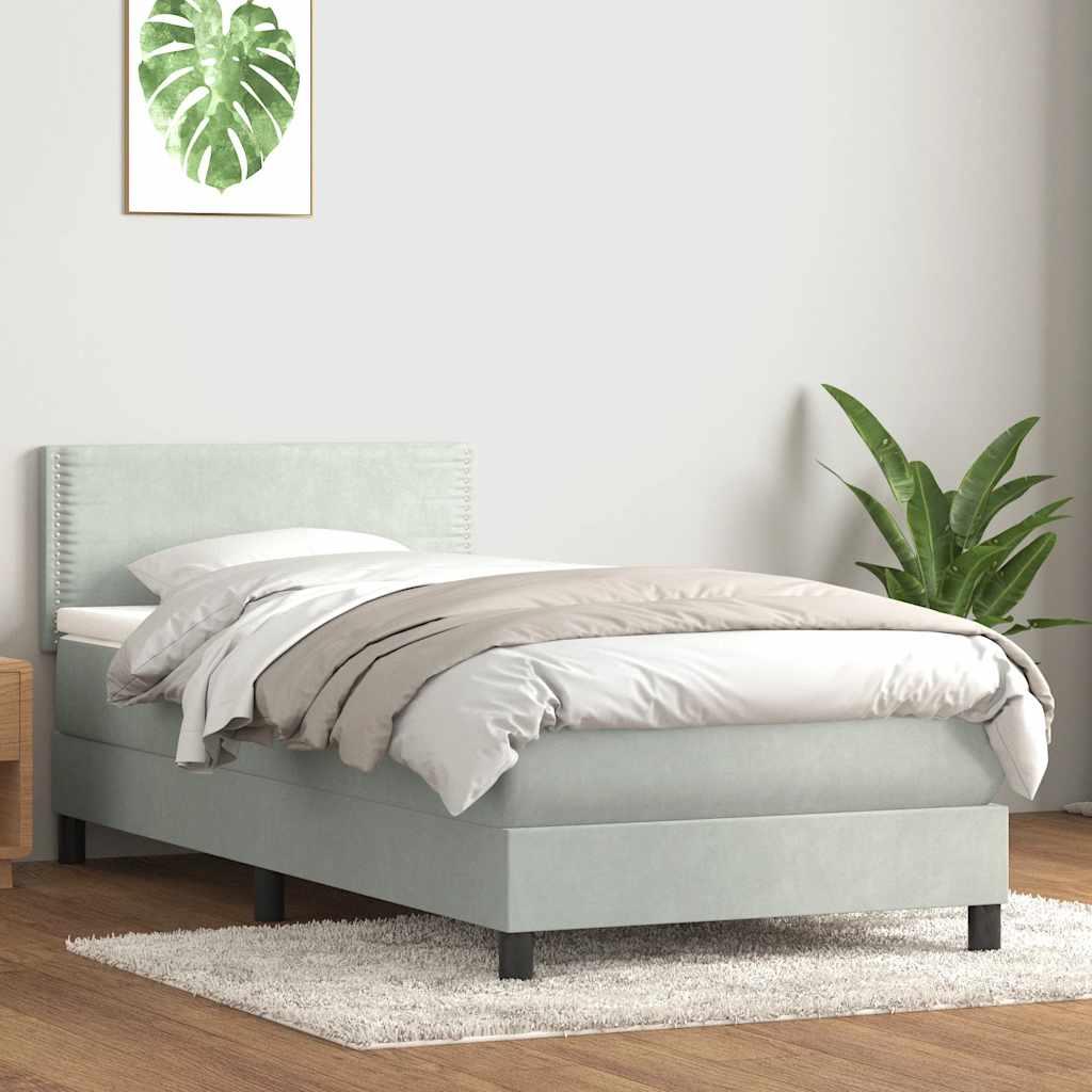Kontinentalseng med madras og topmadras 90x220 cm lysegrå fløjl