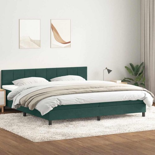 Kontinentalseng med madras 200x210 cm fløjl mørkegrøn