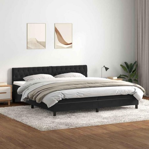 Kontinentalseng med madras 200x210 cm fløjl sort