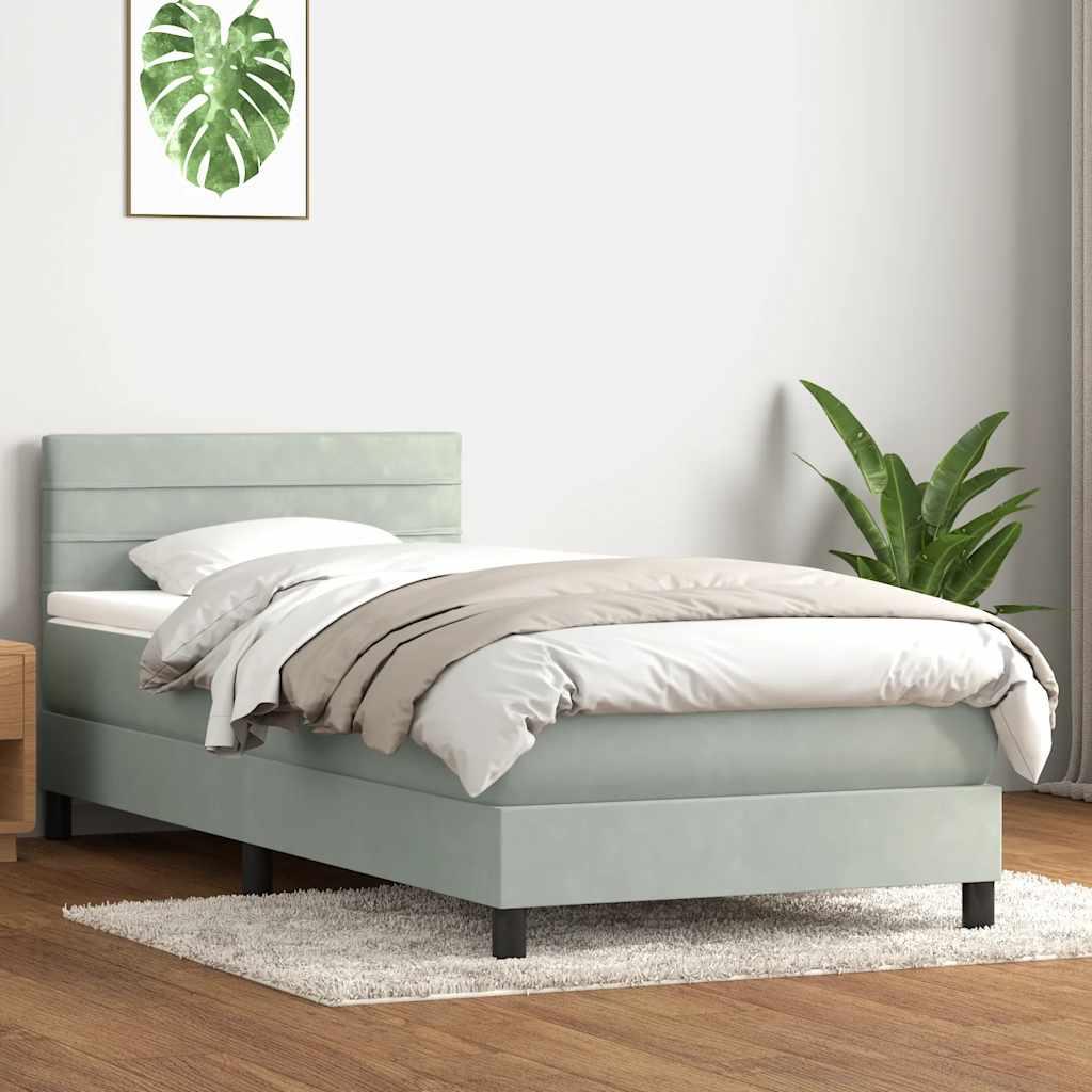Kontinentalseng med madras og topmadras 90x220 cm lysegrå fløjl