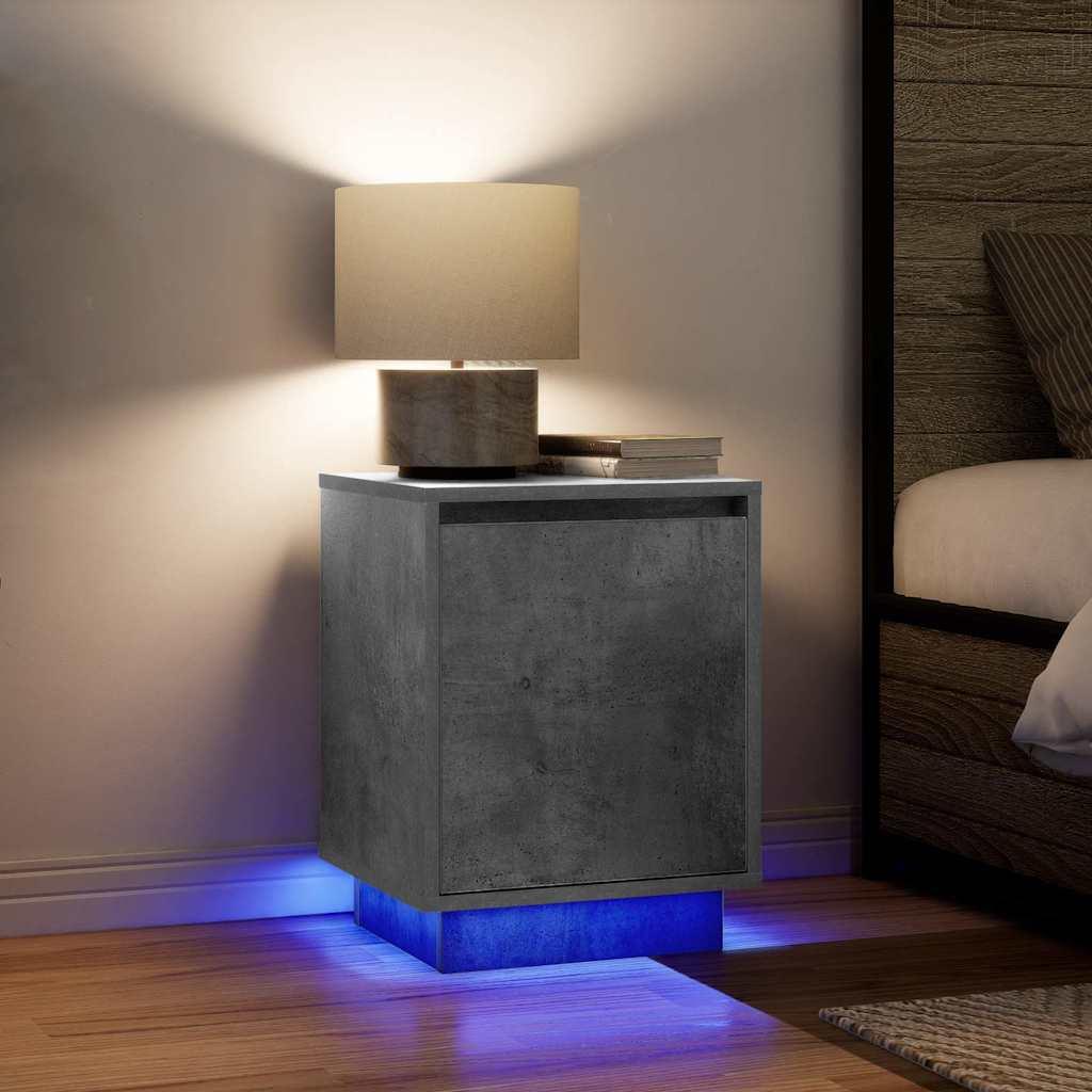 Sengeborde 2 stk. med LED-lys 38x34x50 cm betongrå