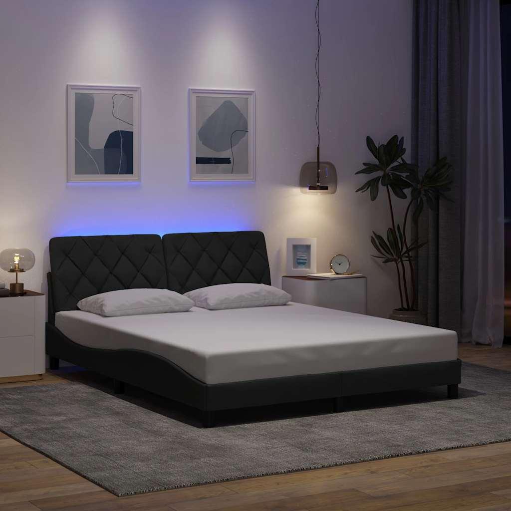 Sengeramme med LED uden madras 160x200 cm stof mørkegrå