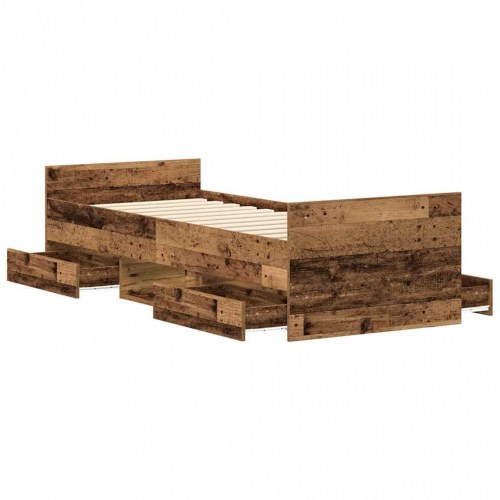 Sengeramme med 4 skuffer 90 x 190 cm - antikt træ