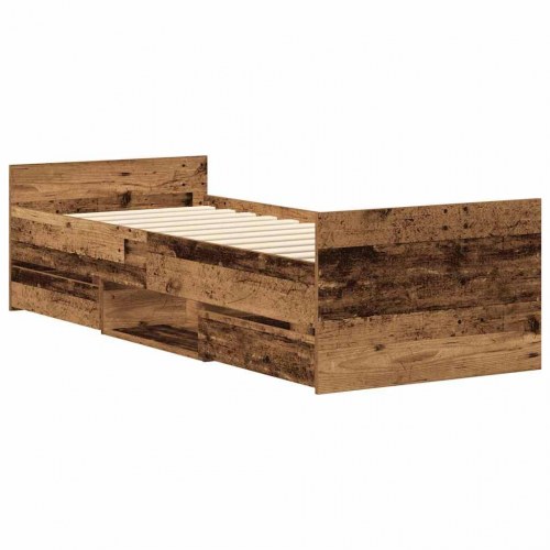 Sengeramme med 4 skuffer uden madras 90 x 200 cm - antikt træ