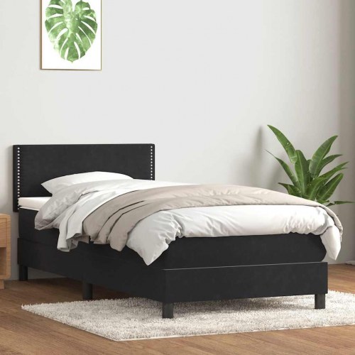 Kontinentalseng med madras og topmadras 90x210 cm - fløjl, sort