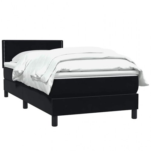 Kontinentalseng med madras og topmadras 90x210 cm - fløjl, sort