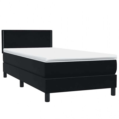 Kontinentalseng med madras og topmadras 90x210 cm - fløjl, sort