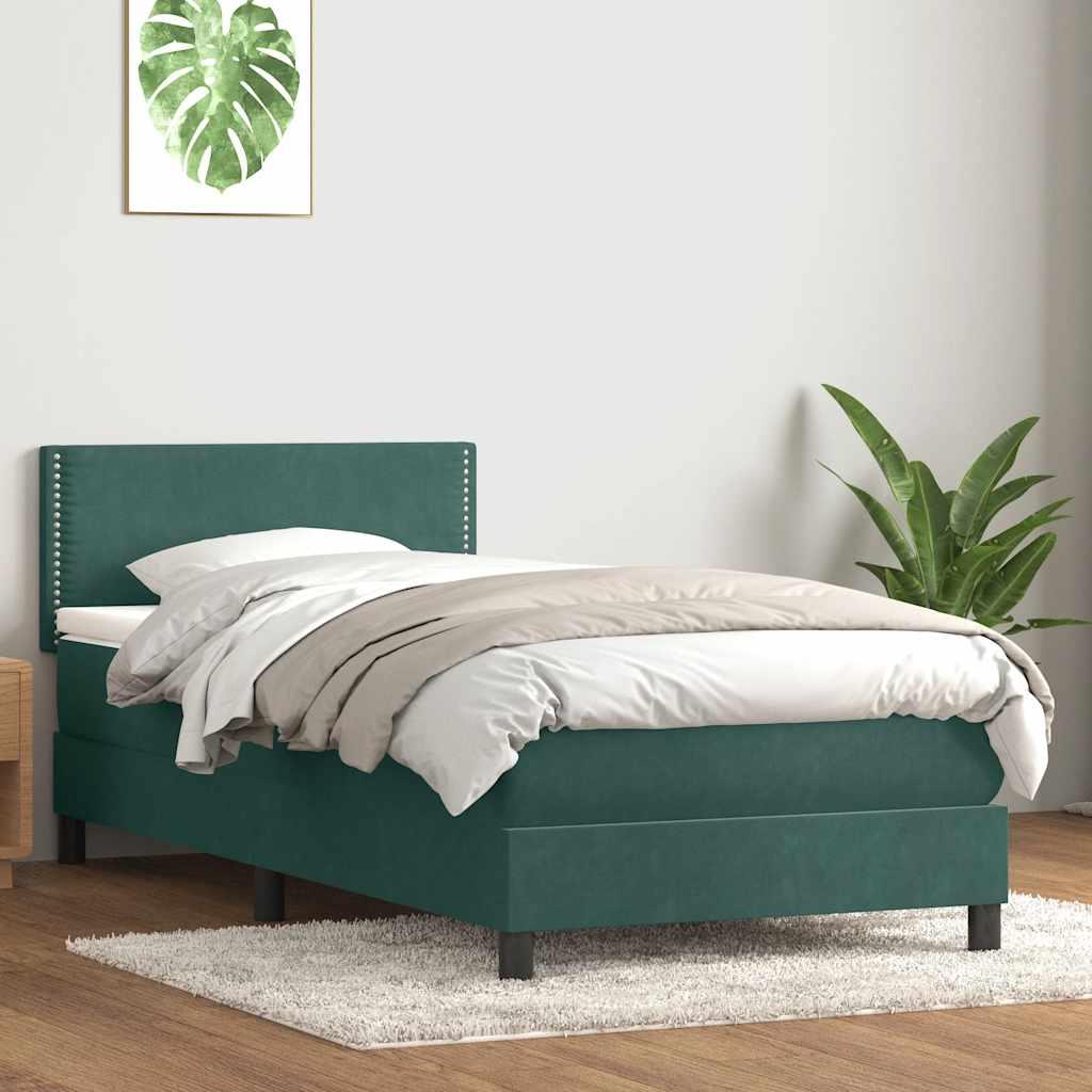 Kontinentalseng med madras 100x210 cm fløjl mørkegrøn