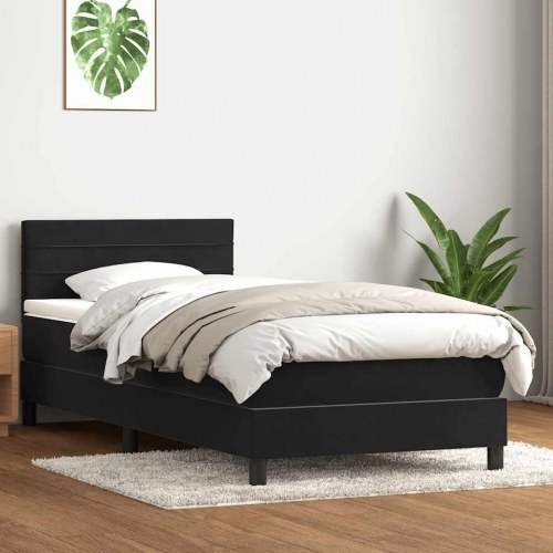 Kontinentalseng med madras 90x210 cm - fløjl, sort