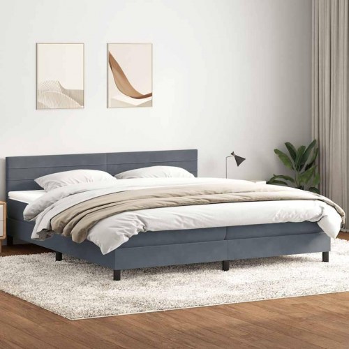 Kontinentalseng med madras 200x210 cm fløjl mørkegrå