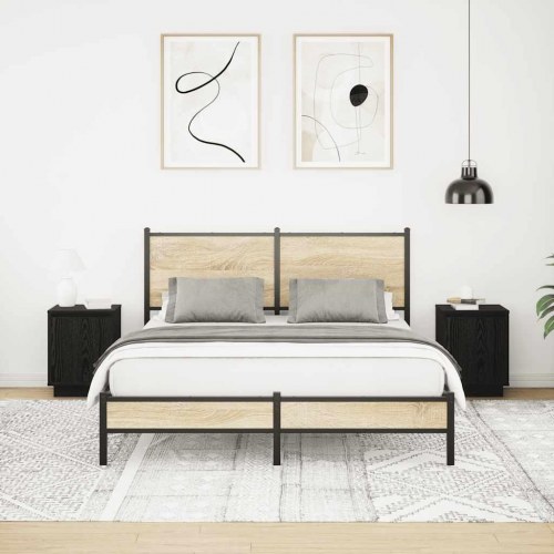 Sengeskabe 2 stk. med LED-lys 38x34x50 cm sort