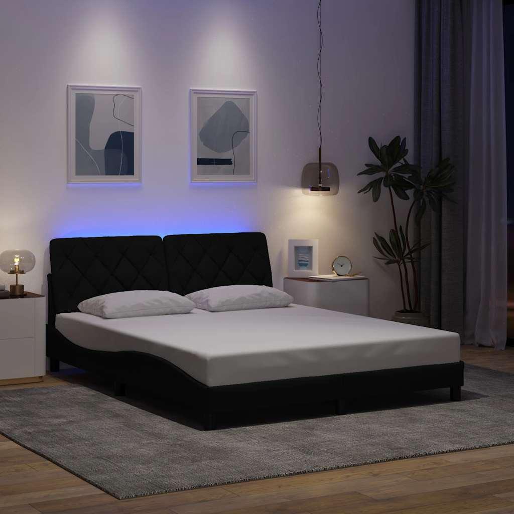 vidaXL sengeramme med LED uden madras 160x200 cm stof sort