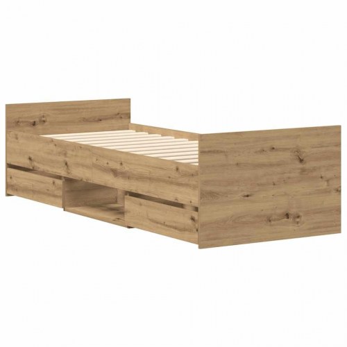 Sengeramme 90 x 200 cm med 4 skuffer uden madras - egetræsfarve