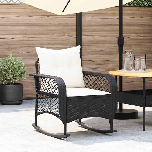 Udendørs gyngestol med hynder polyrattan sort