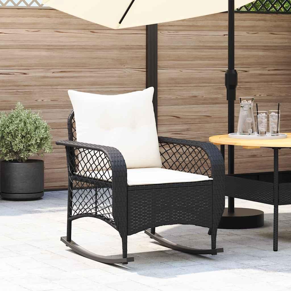 Udendørs gyngestol med hynder polyrattan sort